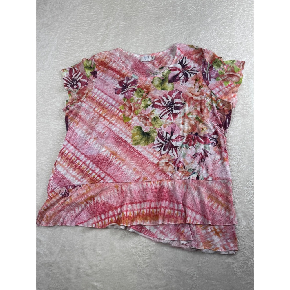 Time and Tru Floral Print Top Ruffle Hem Short Sleeve Boho Blouse XXL